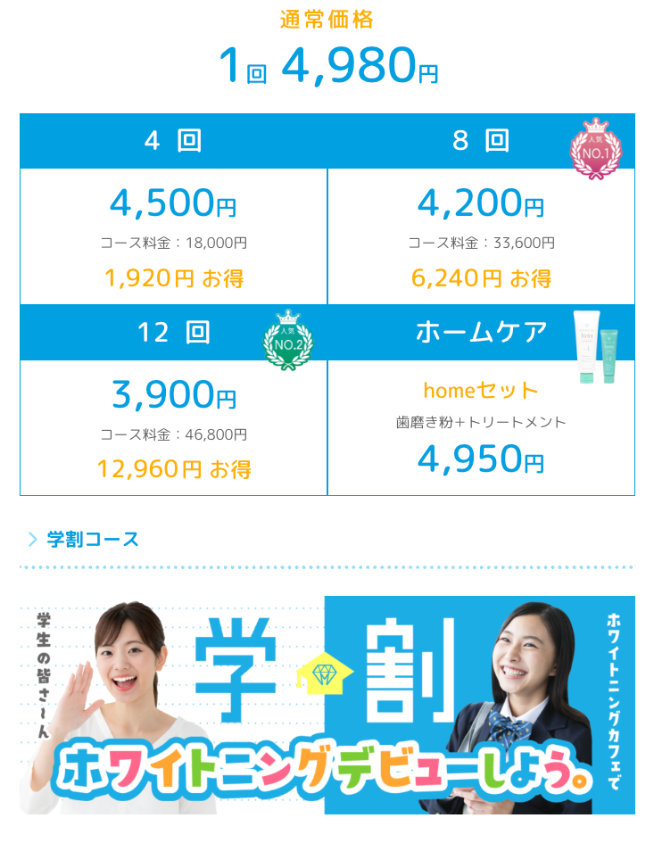 ホワイトニングカフェお得な制度